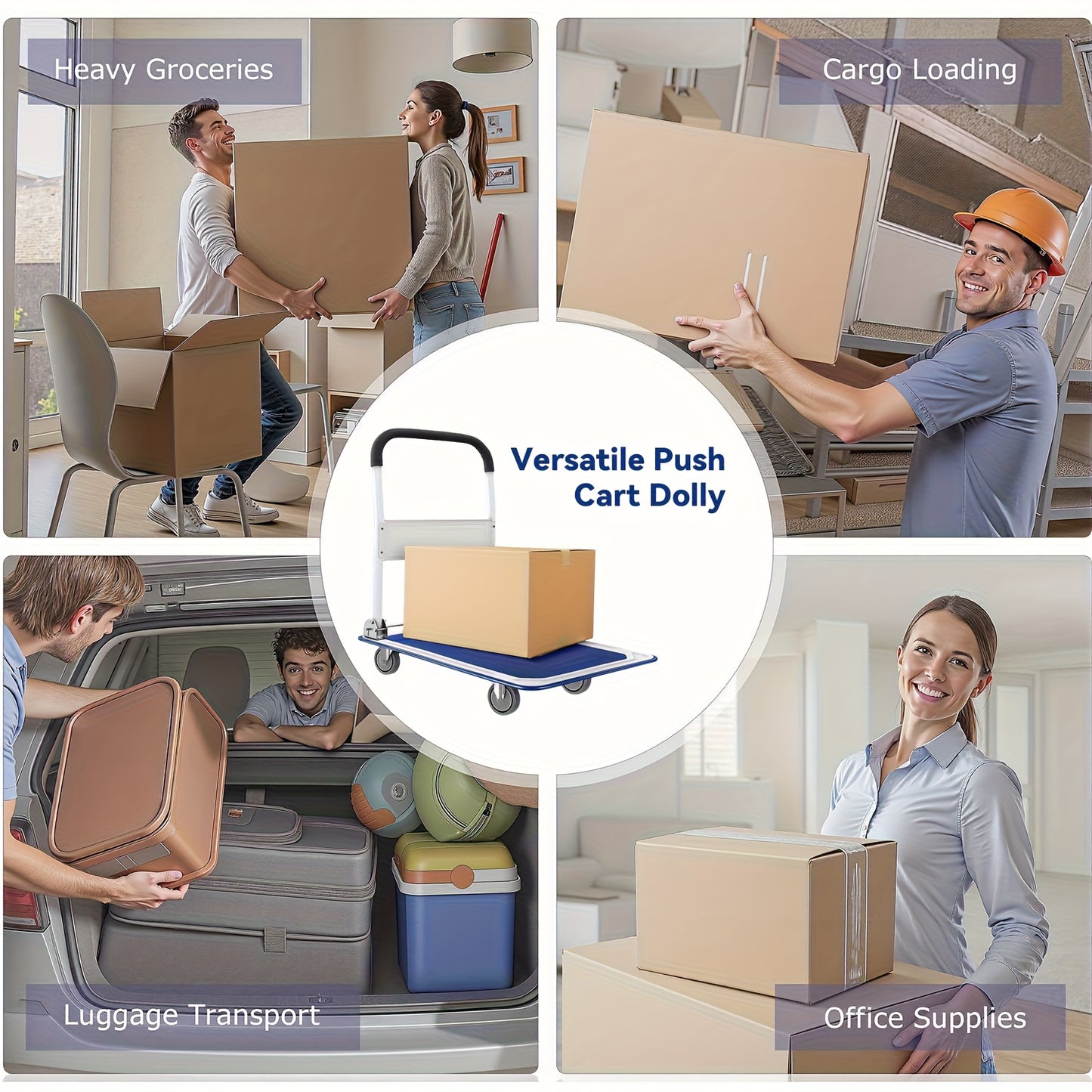 Foldable Platform Hand Truck High Load Capacity Carbon Steel Two 360 Degree Swivel Wheels And Two Fixed Silent Wheels