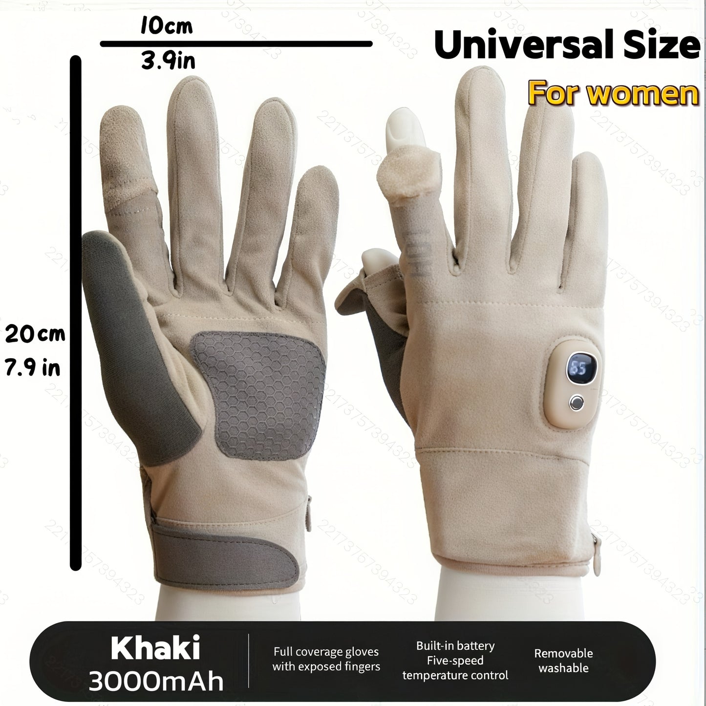 Electric Heated Gloves Rechargeable 3 Temperature Settings Washable Detachable Thumb And Index Finger 3000mAh