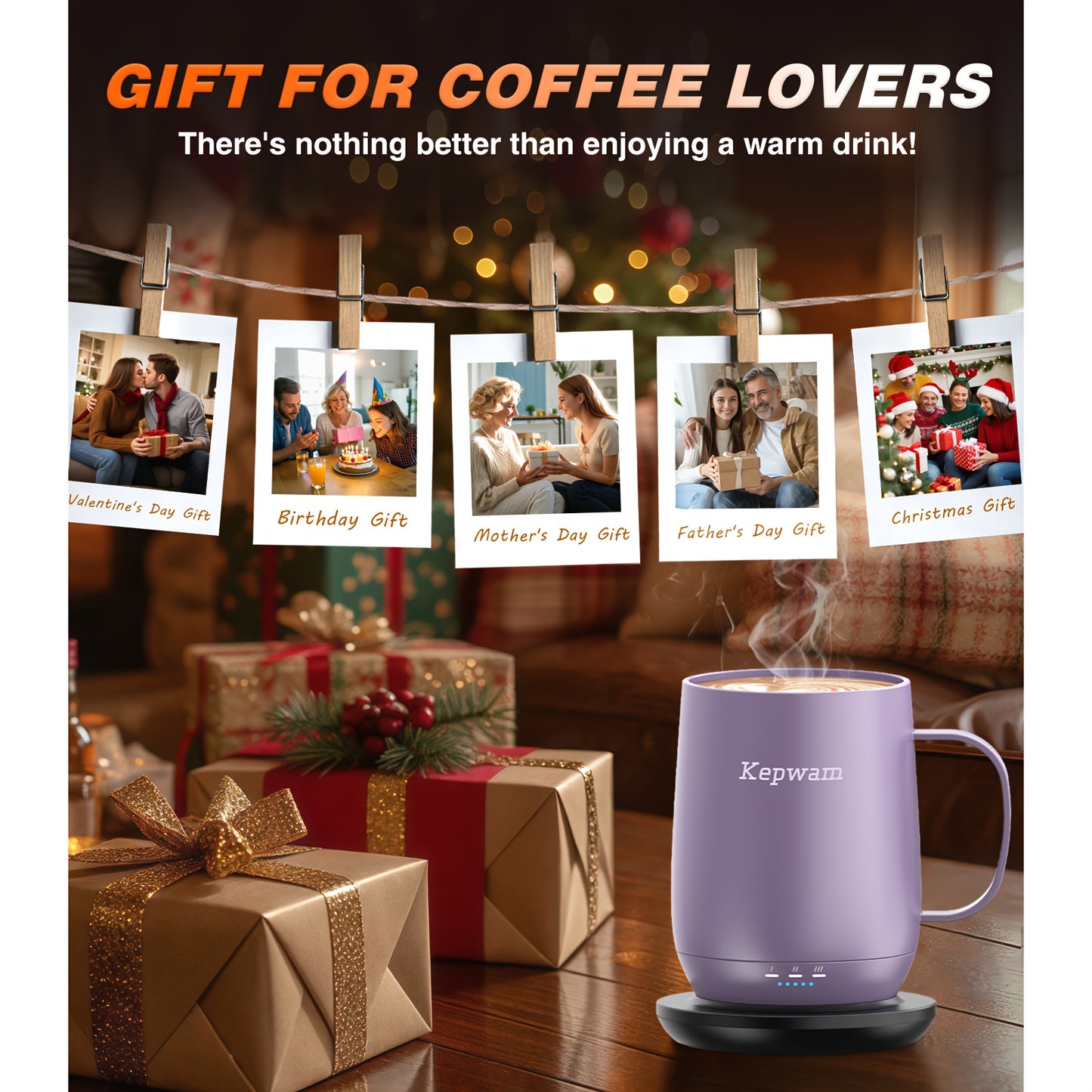 Kepwam Self Heating Coffee Mug T2 16oz 150 Minute Battery Life 149 F Temperature Controlled Warmer No App