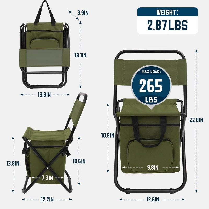 Heavy Duty Portable Folding Camping Chair With Backrest Extra Wide Seat With Backpack Over 500 Pounds Weight Capacity
