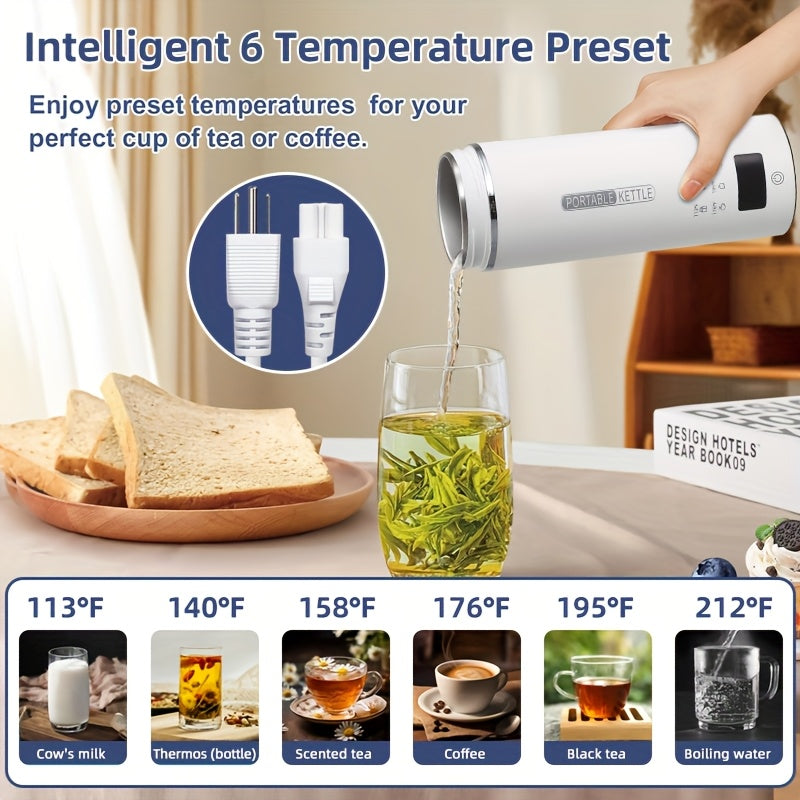 Portable Electric Kettle 304 Stainless Steel 400ml 6 Temperature Controls Auto Shut Off Boil Dry BPA Free