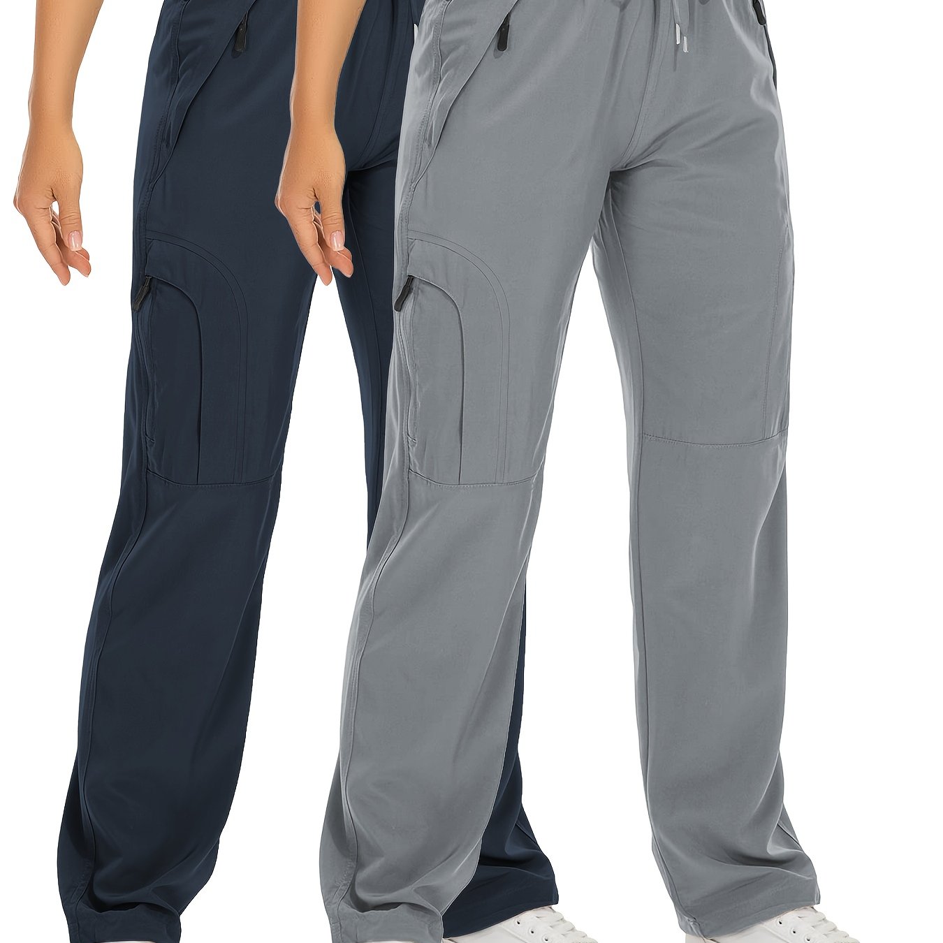 2 Pack Womens Outdoor Cargo Pants Beige With Zipper Pockets