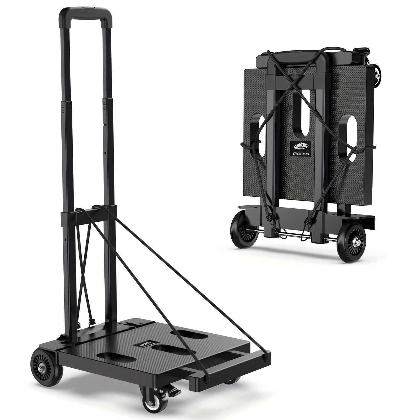 Solejazz Folding Hand Truck 500 Pounds Heavy Duty Luggage Cart With 6 Wheels And 2 Elastic Ropes Black