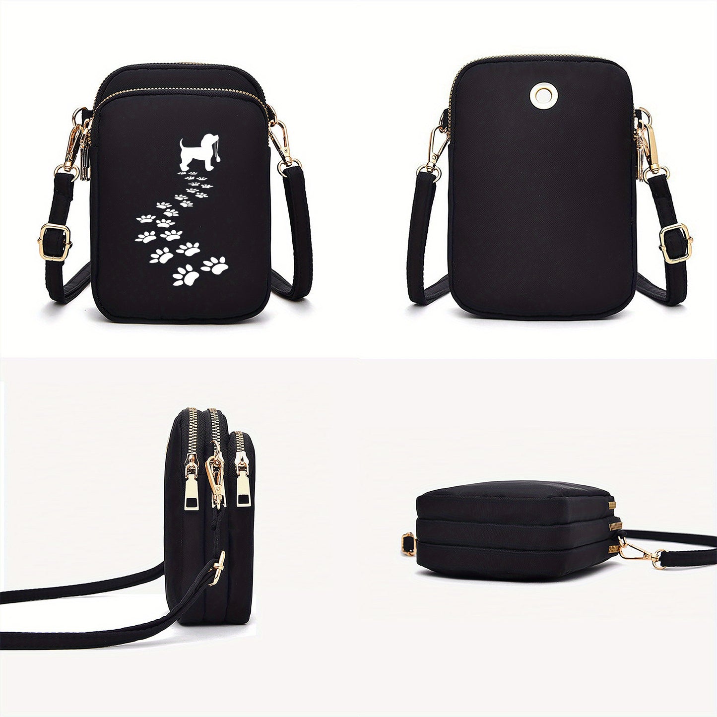 Dog Paw Print Crossbody Bag With Adjustable Strap Oxford