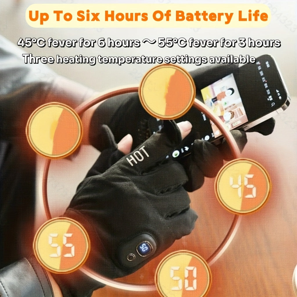 Electric Heated Gloves Rechargeable 3 Temperature Settings Washable Detachable Thumb And Index Finger 3000mAh