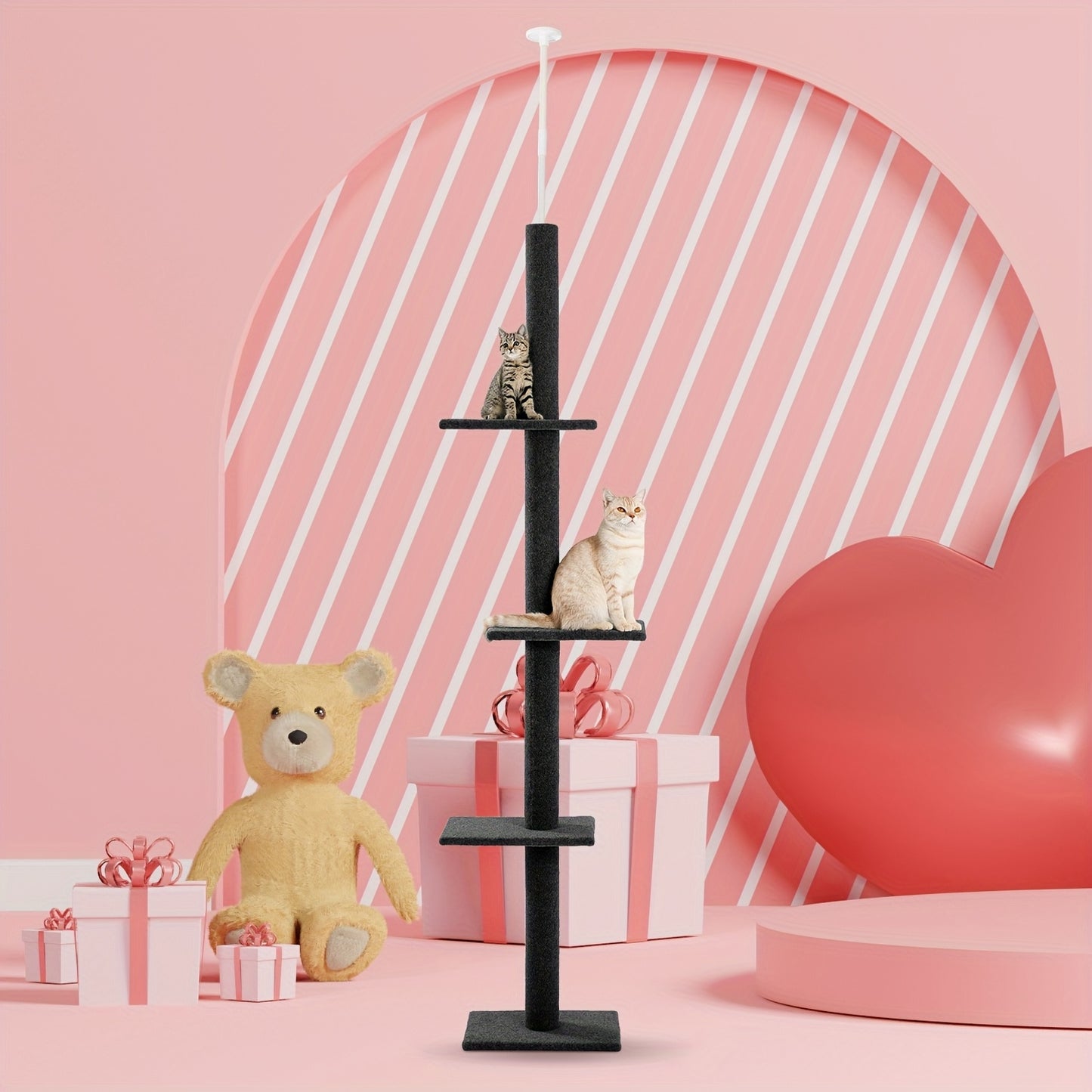 Floor To Ceiling Cat Tree Tower 4 Tier Adjustable Height 90 To 107 Inches Gray Black Khaki