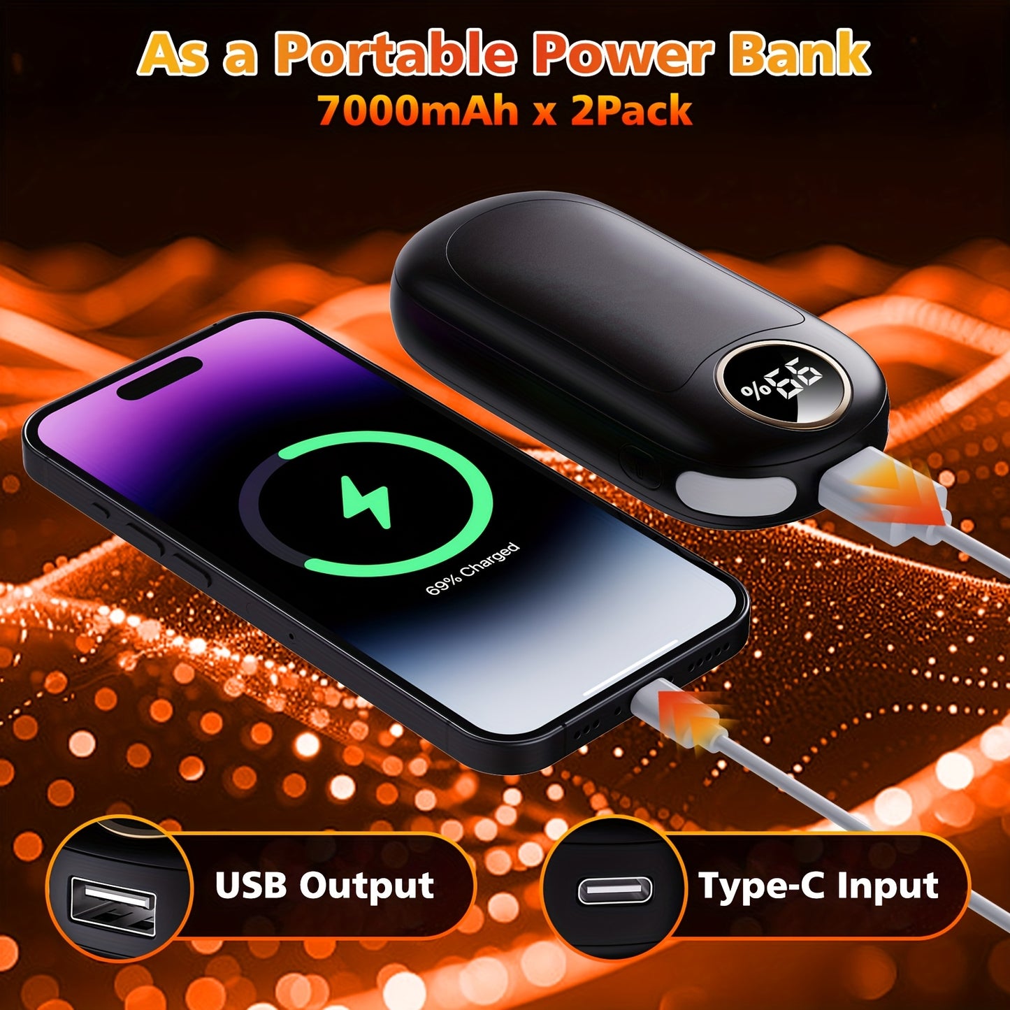 2 Pack Rechargeable Hand Warmers Dual Sided Hand Warmer With Power Bank 36 Hours Warmth 4 Levels Portable Gifts For Men