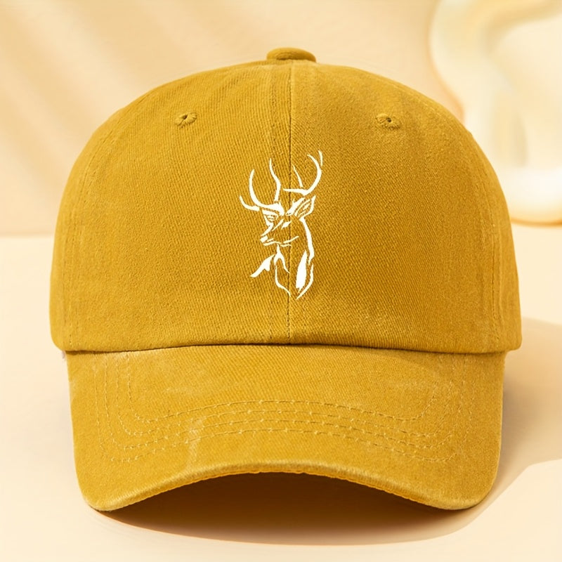 Mens Black Deer Print Baseball Cap Adjustable Breathable