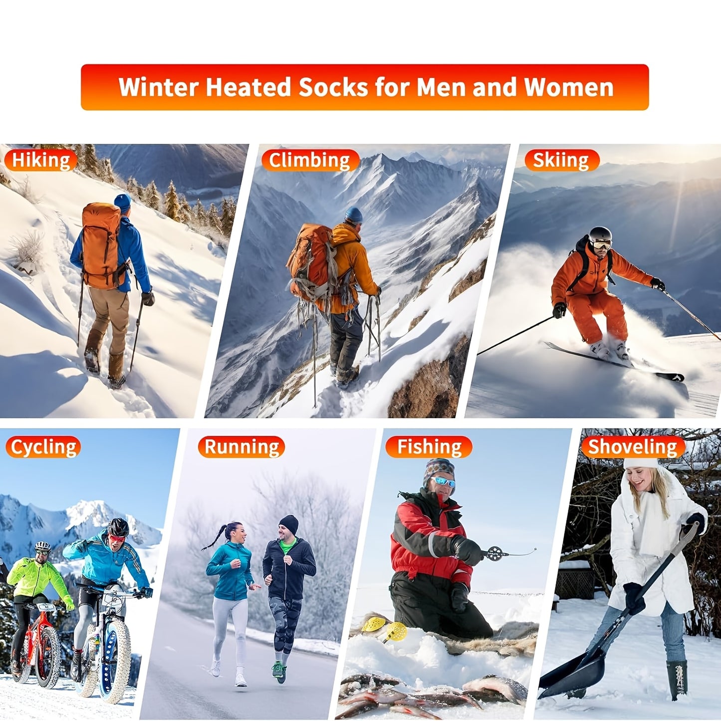 Heated Socks For Men And Women 3 Heating Settings Washable Electric Thermal 2x 4000mAh Rechargeable Batteries Outdoor