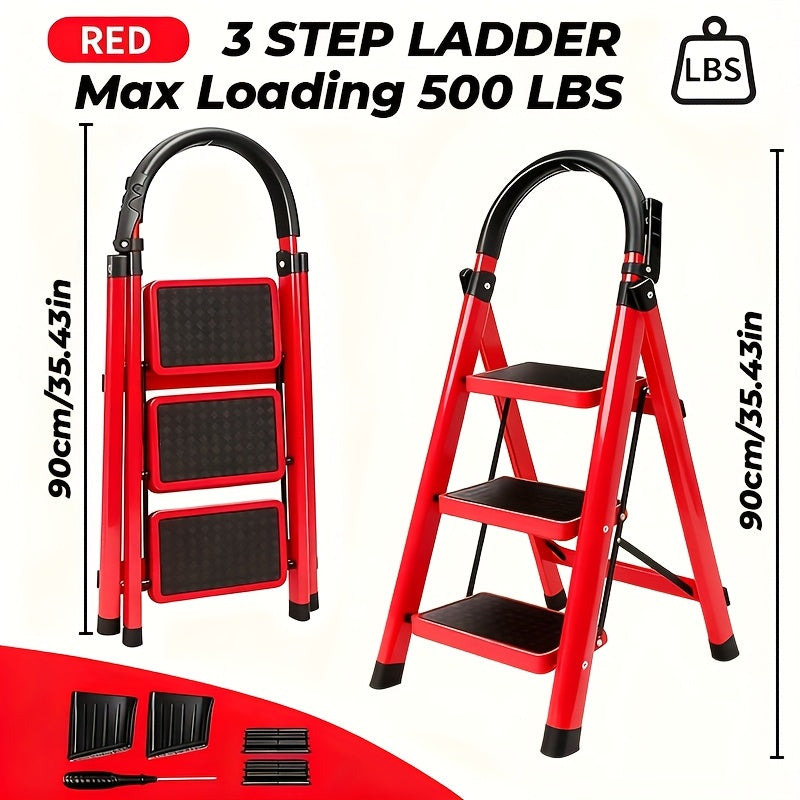 3/4/5 Step Portable Folding Ladder 500/520/530 Lbs Anti Slip Pedal Lightweight Steel Step Stool For Home And Industry