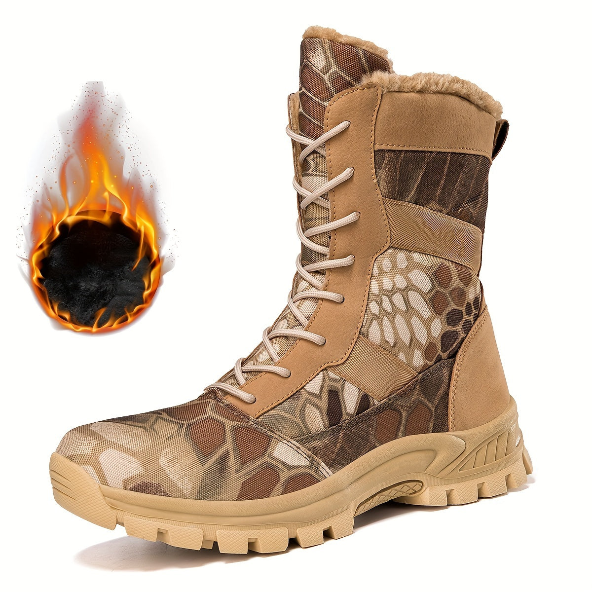 Mens Camo Insulated Hiking Boots High Top Durable Shoes