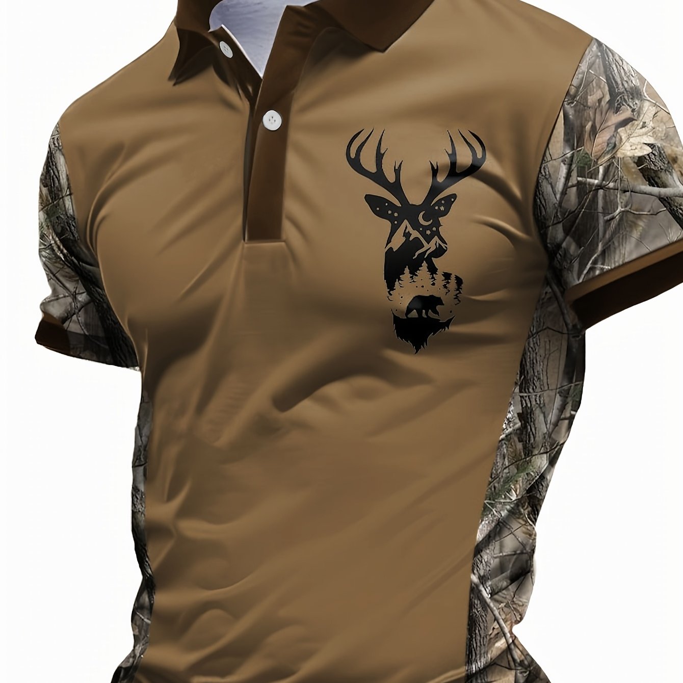 Men's Camo Deer Graphic Shirt Short Sleeve Button Up