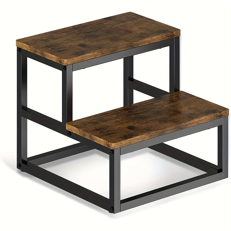 2-Tier Heavy-Duty Metal Stepping Stool With Wide Base Portable A-Frame Ladder For Adults Indoor Durable 2-Foot Stool