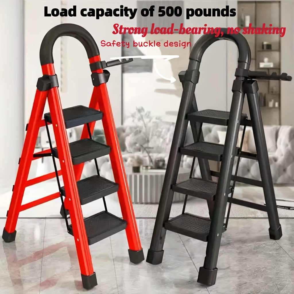 Five Step Heavy Duty Portable Folding Ladder With 500 Lbs Capacity Non Slip Steps Lightweight Plastic