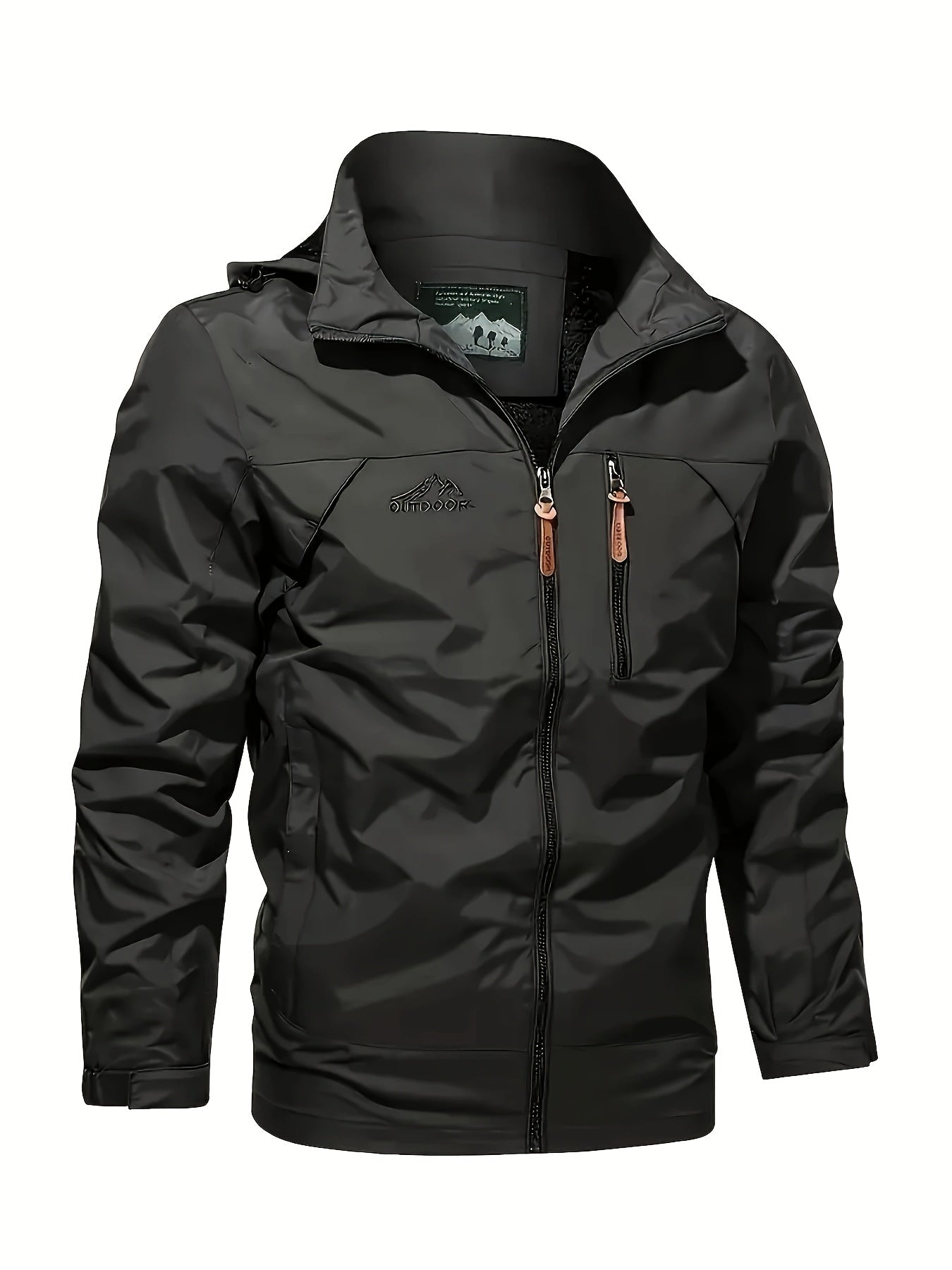 Men's Windproof Hooded Jacket Zipper Pockets Nylon Coat
