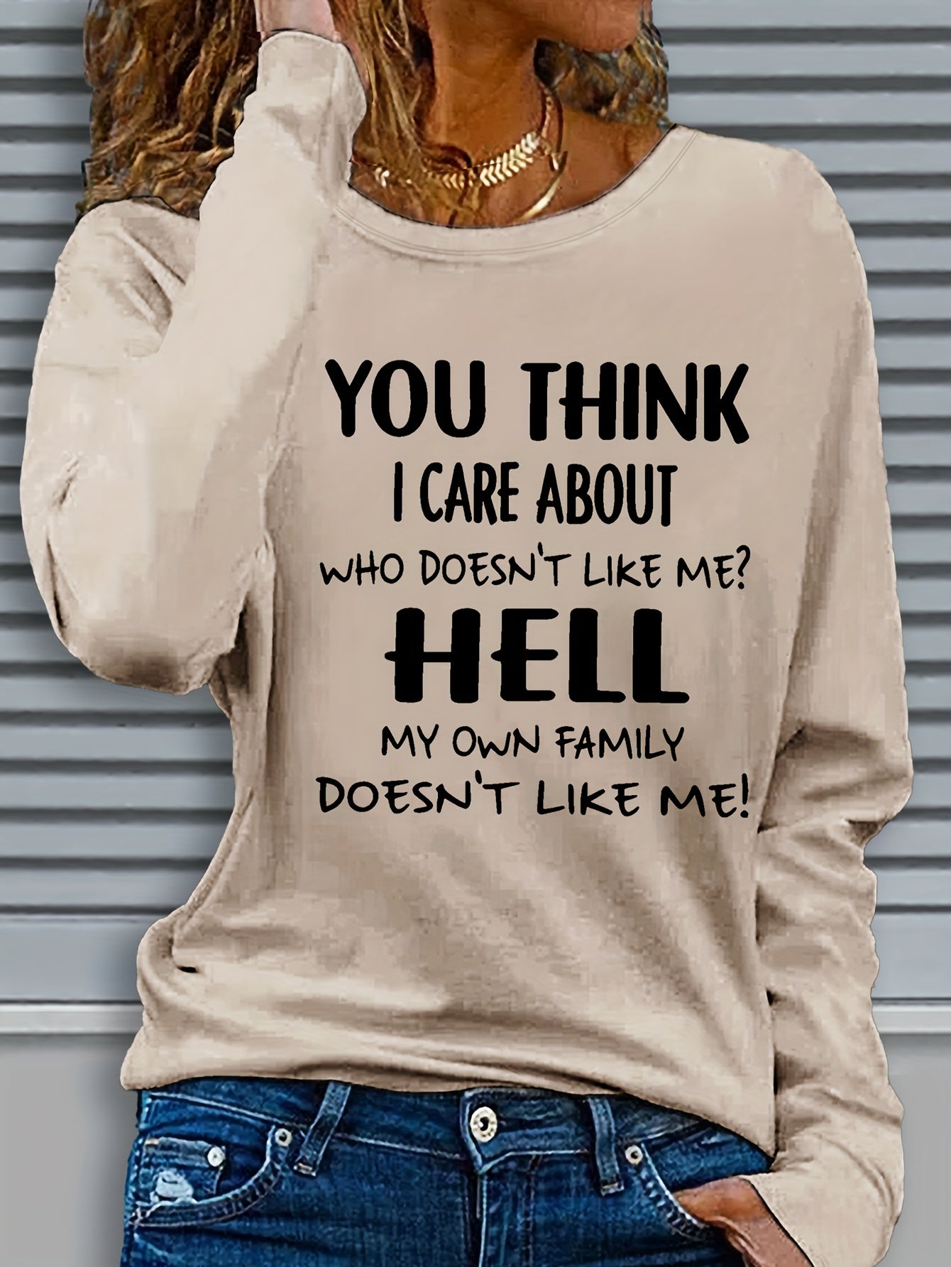 Womens Funny Saying T Shirt Long Sleeve Crew Neck Top