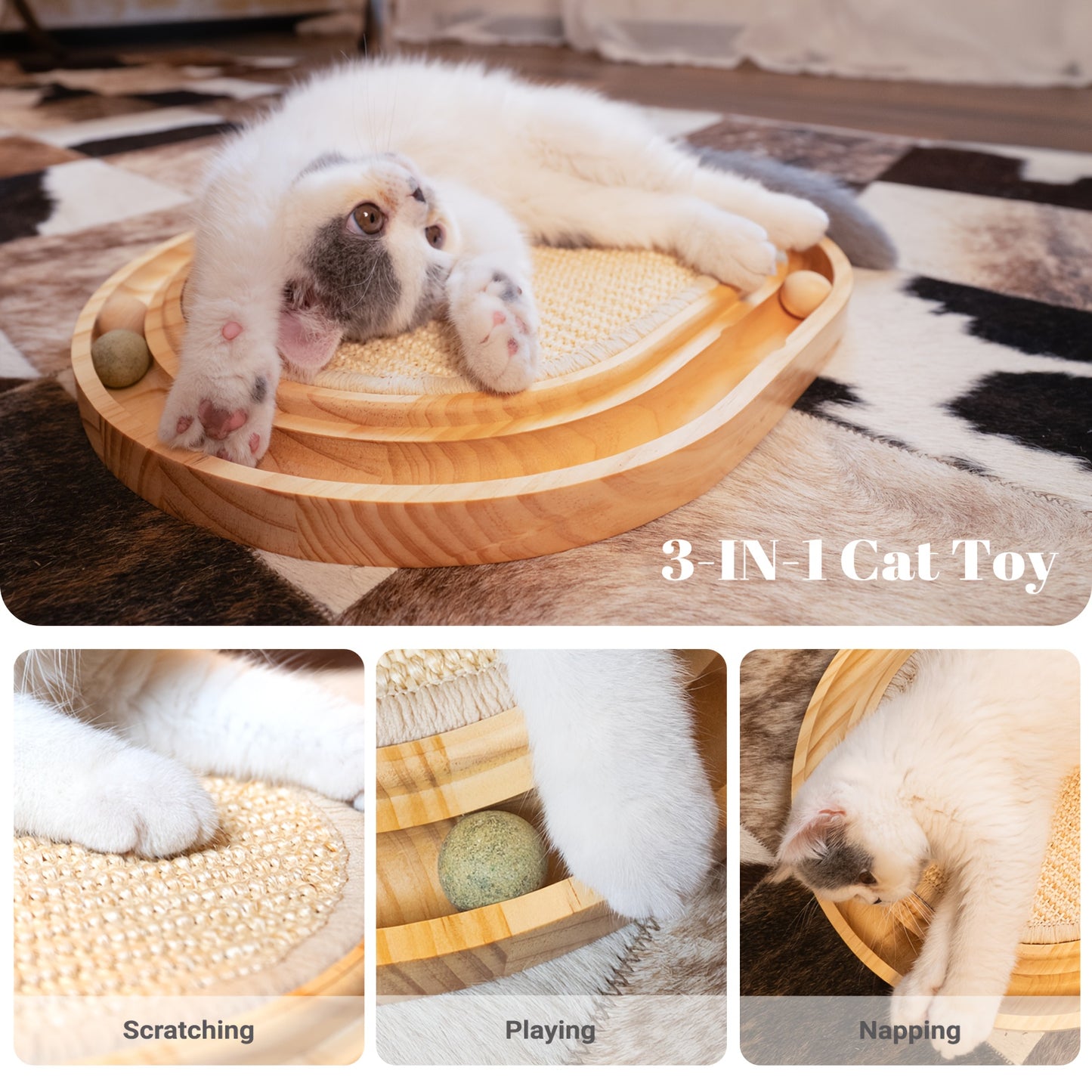 Sisal Cat Scratcher Toy With Ball Track For Indoor Cats
