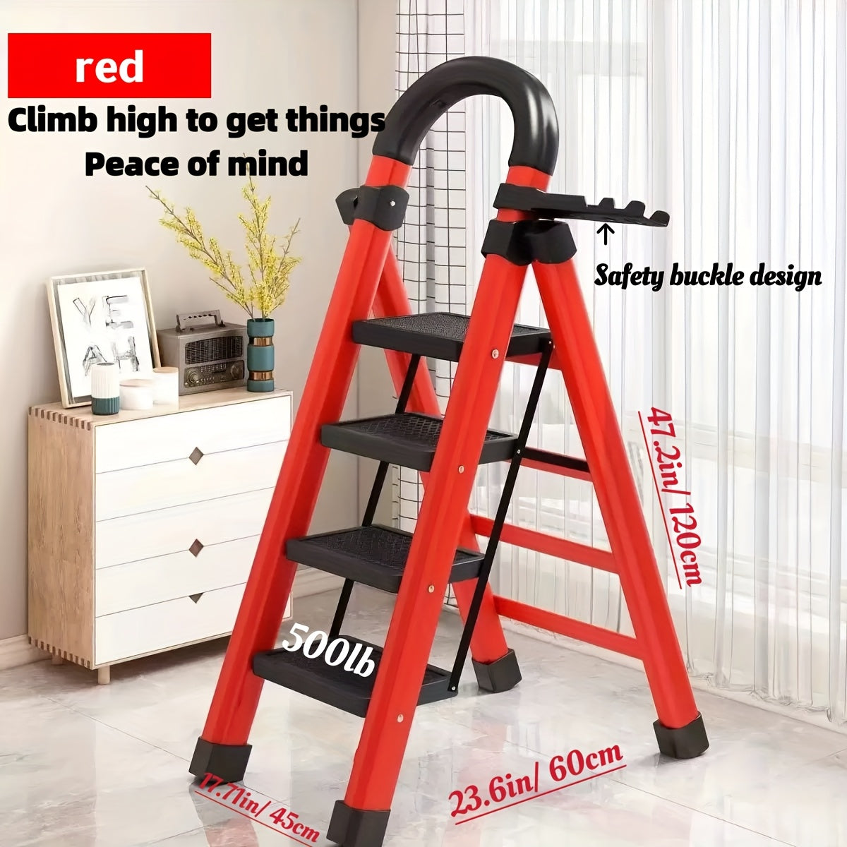 Five Step Heavy Duty Portable Folding Ladder With 500 Lbs Capacity Non Slip Steps Lightweight Plastic