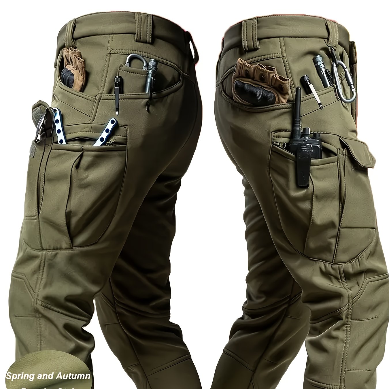 Mens Tactical Multi Pocket Stretch Pants Olive Green