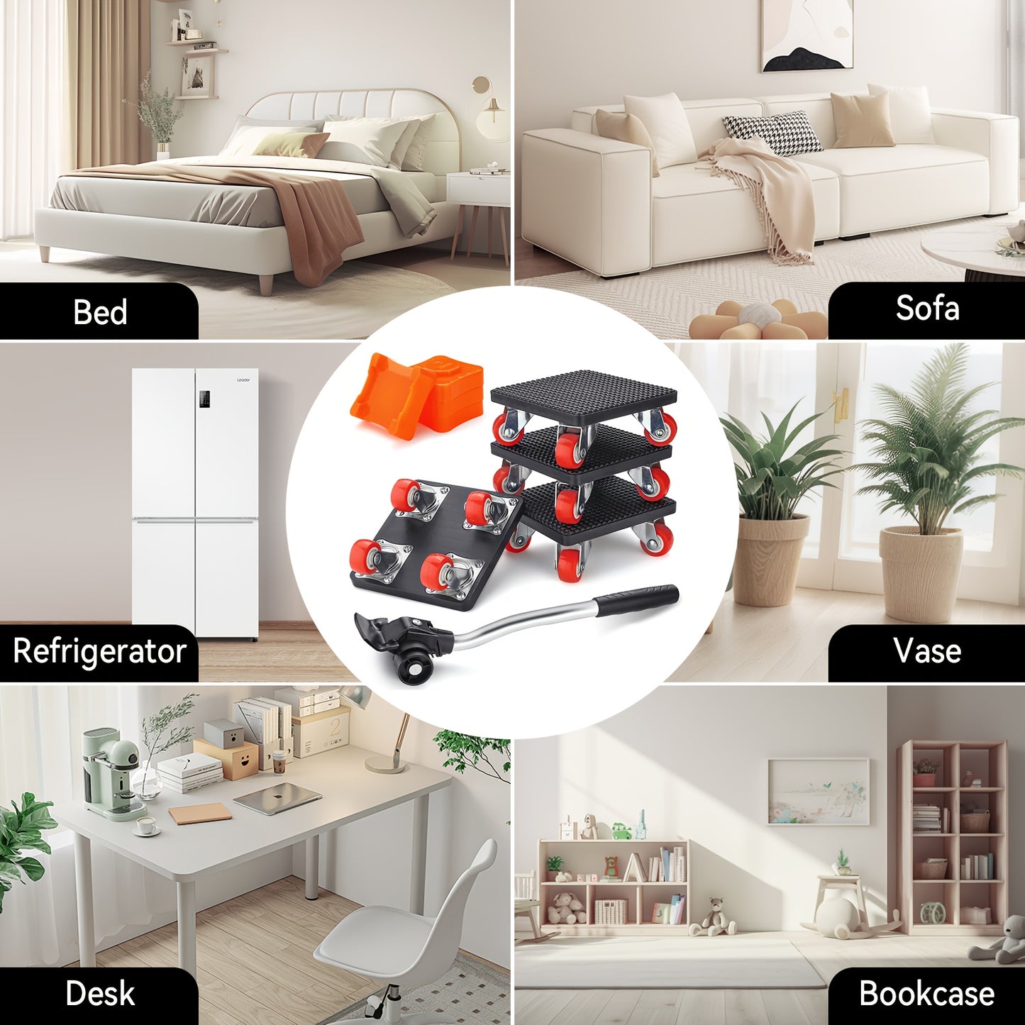 9 Pieces Furniture Lifter And Mover Tool Set 1100 LBS Load Capacity 360 Degree Rotating Sliders Heavy Duty Dolly