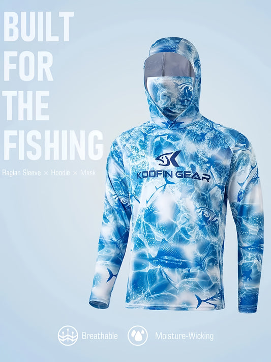 Mens Long Sleeve Hooded Shirt With Face Mask Polyester