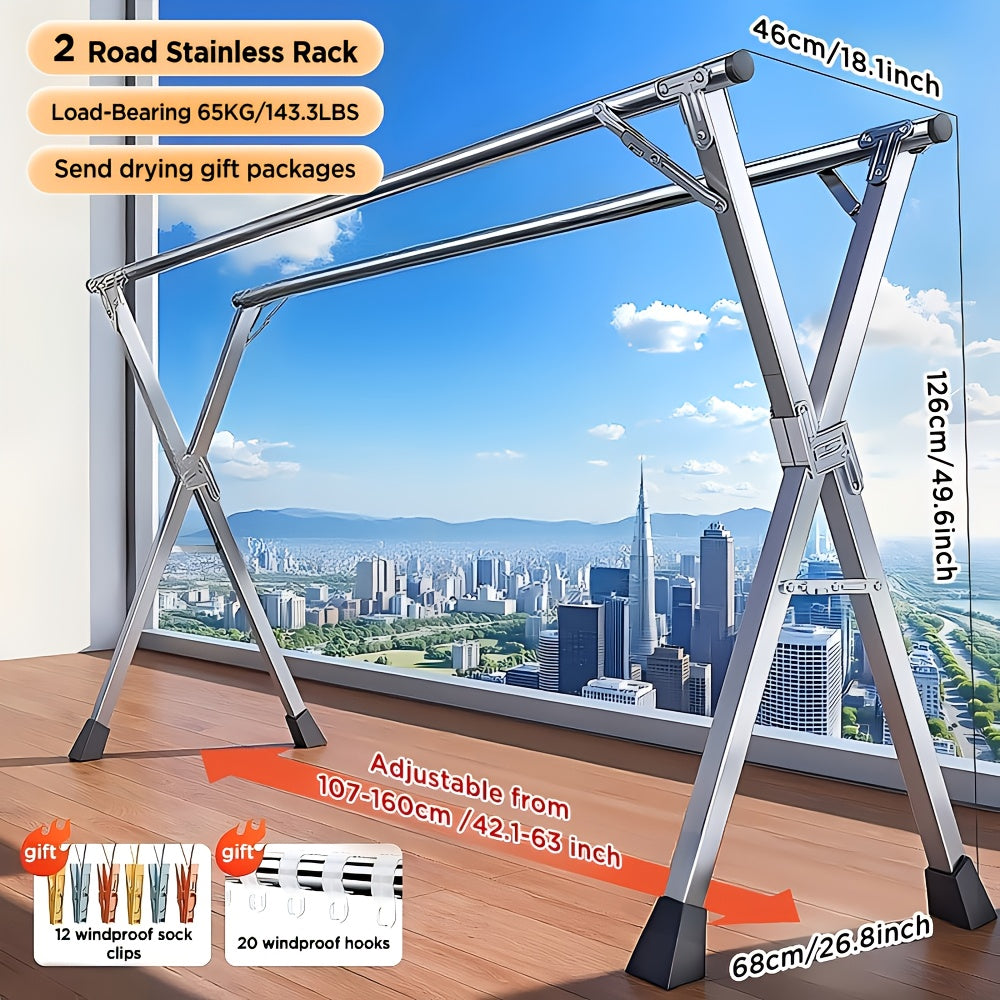 JOYBOS Adjustable Retractable Clothes Drying Rack 63 to 78.7 Inches Folding Indoor Outdoor Heavy Duty Stainless Steel