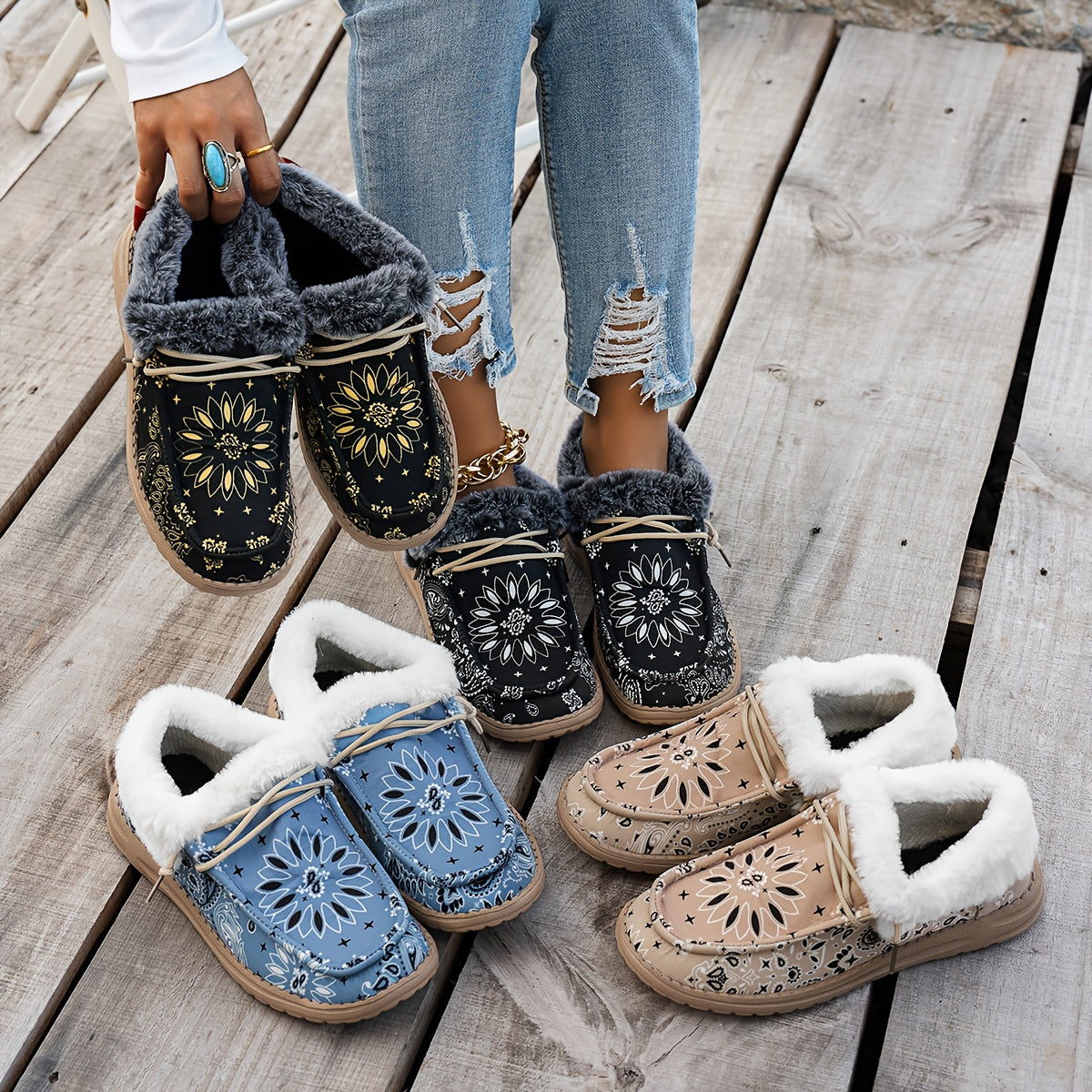 Elegant Floral Slip On Loafers For Women Blue White Comfort