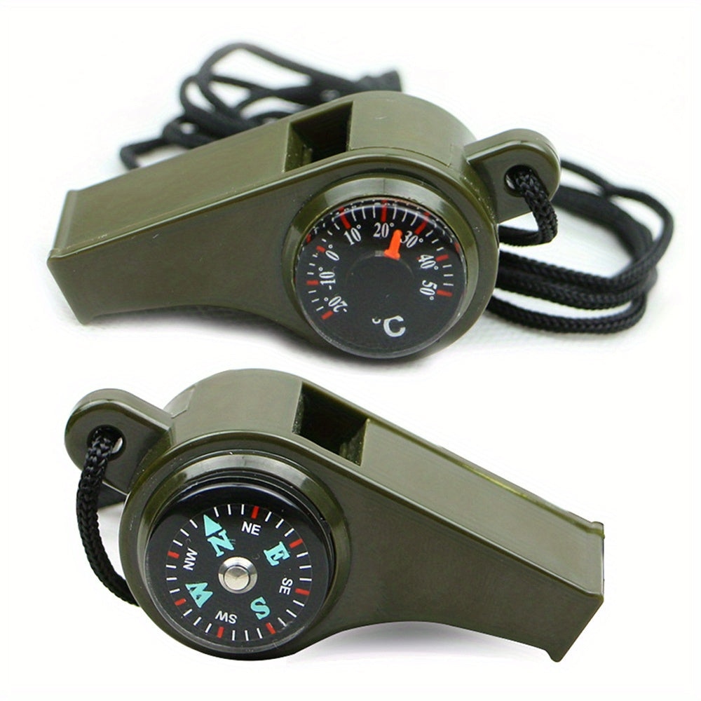 3 In 1 Emergency Survival Whistle With Compass Thermometer