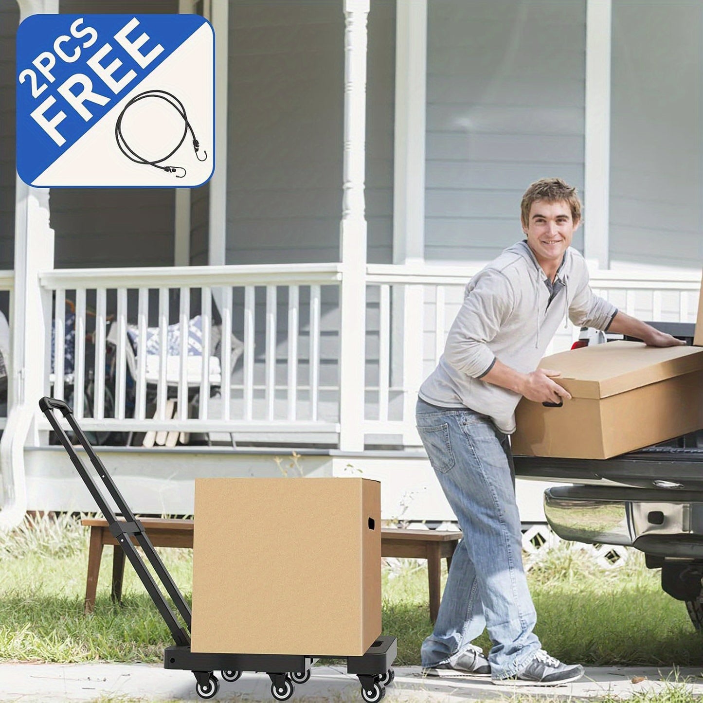 Solejazz Folding Hand Truck 500 Pounds Heavy Duty Luggage Cart With 6 Wheels And 2 Elastic Ropes Black