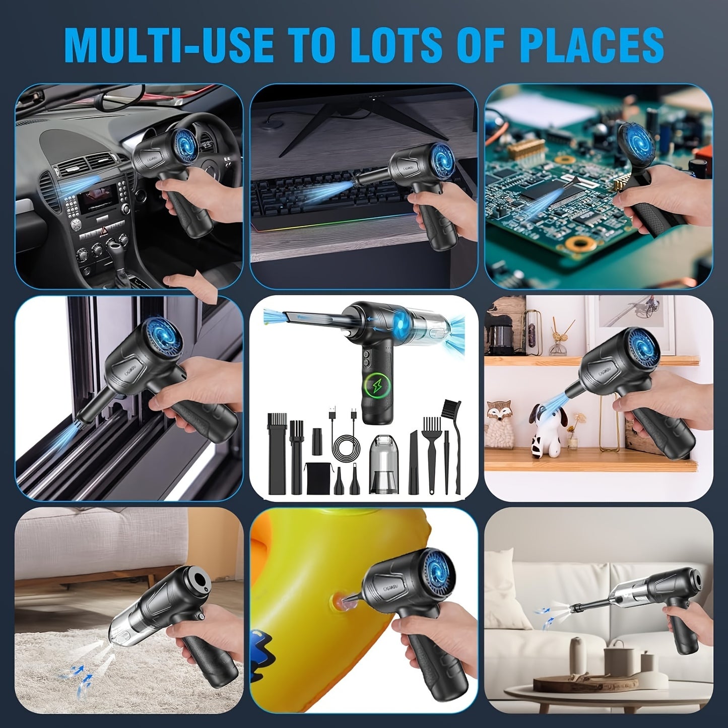 4 In 1 Compressed Air Duster With Air Blower Vacuum Cleaner And Keyboard Cleaner No Canned Air USB Rechargeable 6000mAh