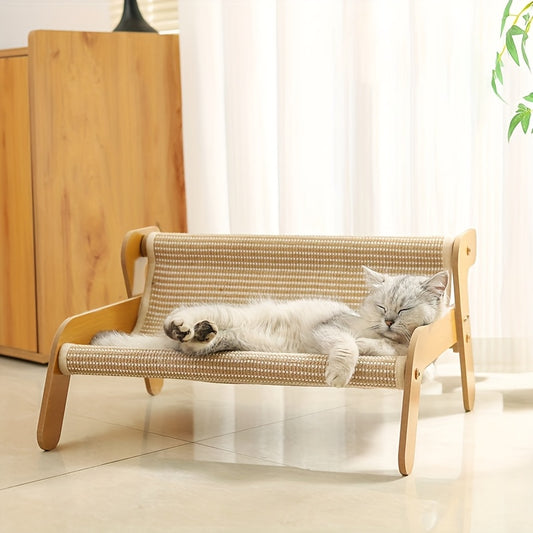Large Sisal Cat Scratcher Hammock Cat Bed And Linen Lounge Chair For Indoor Cats