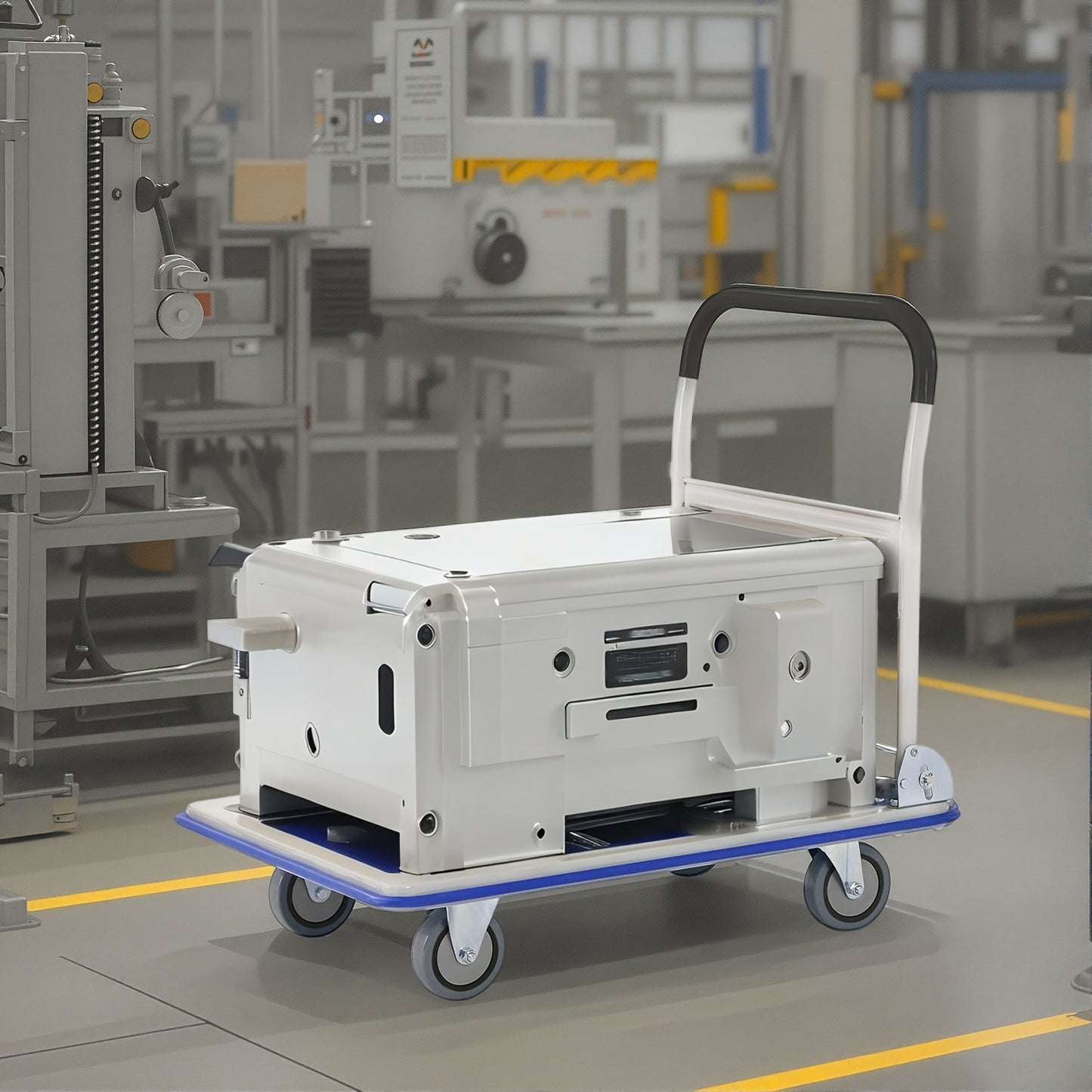 Foldable Platform Hand Truck High Load Capacity Carbon Steel Two 360 Degree Swivel Wheels And Two Fixed Silent Wheels