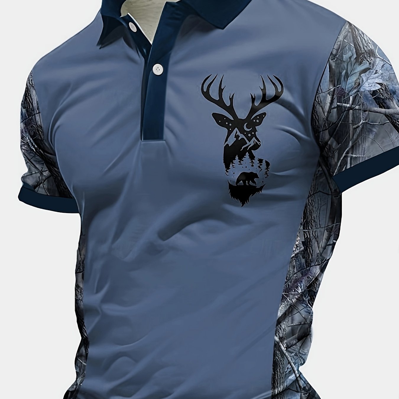 Men's Camo Deer Graphic Shirt Short Sleeve Button Up