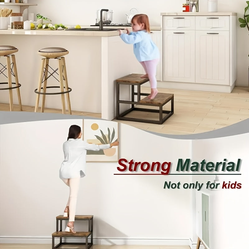 2-Tier Heavy-Duty Metal Stepping Stool With Wide Base Portable A-Frame Ladder For Adults Indoor Durable 2-Foot Stool