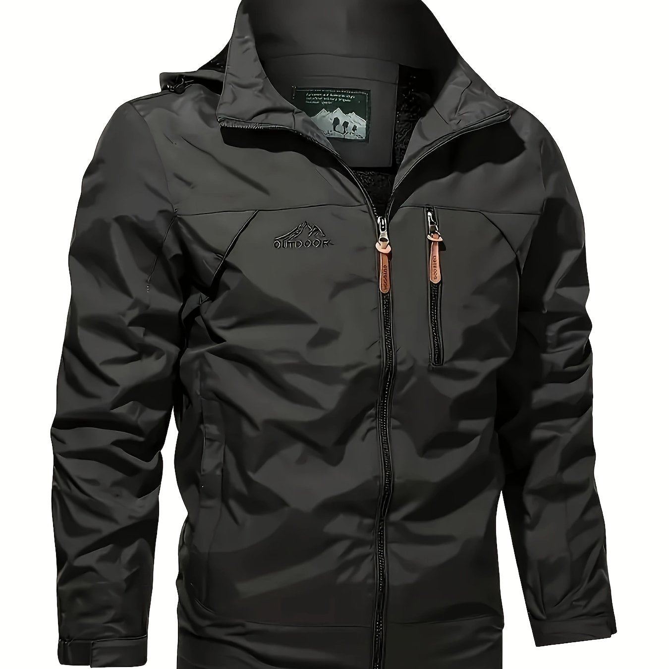Men's Windproof Hooded Jacket Zipper Pockets Nylon Coat