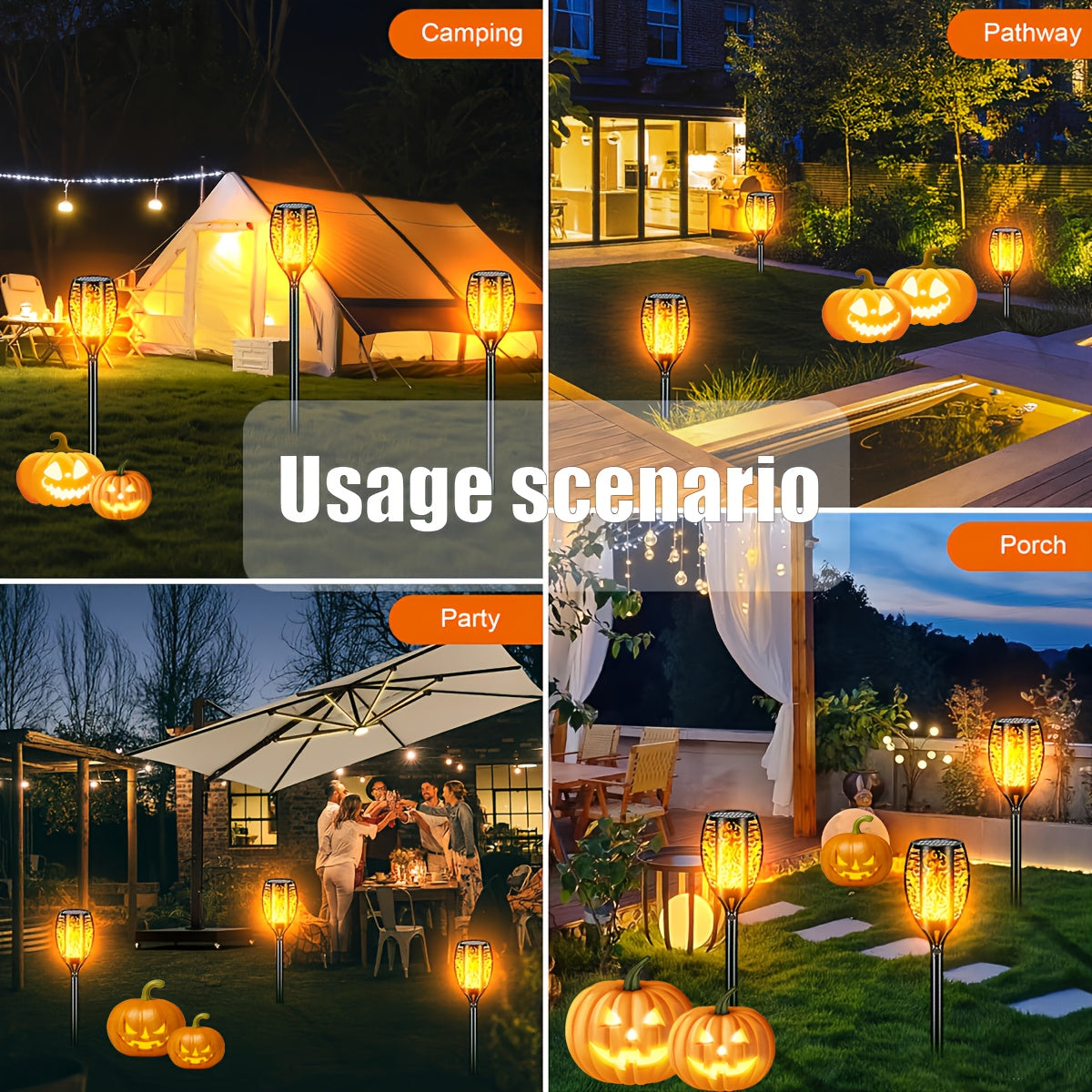 8 Pack Solar Torch Lights Outdoor Waterproof Flickering Flame Tiki Garden Pathway Realistic Fire Effect Auto On Off