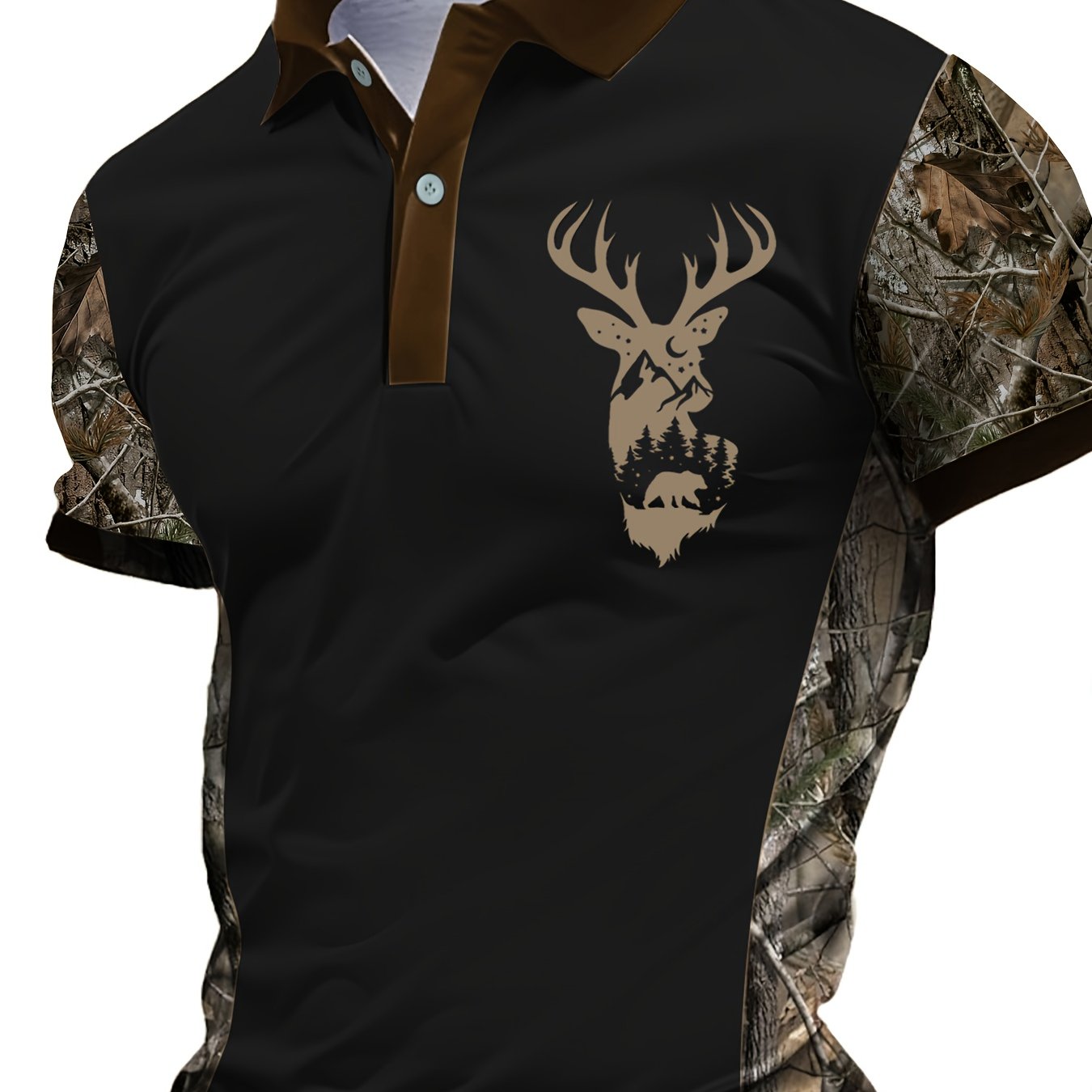 Men's Camo Deer Graphic Shirt Short Sleeve Button Up