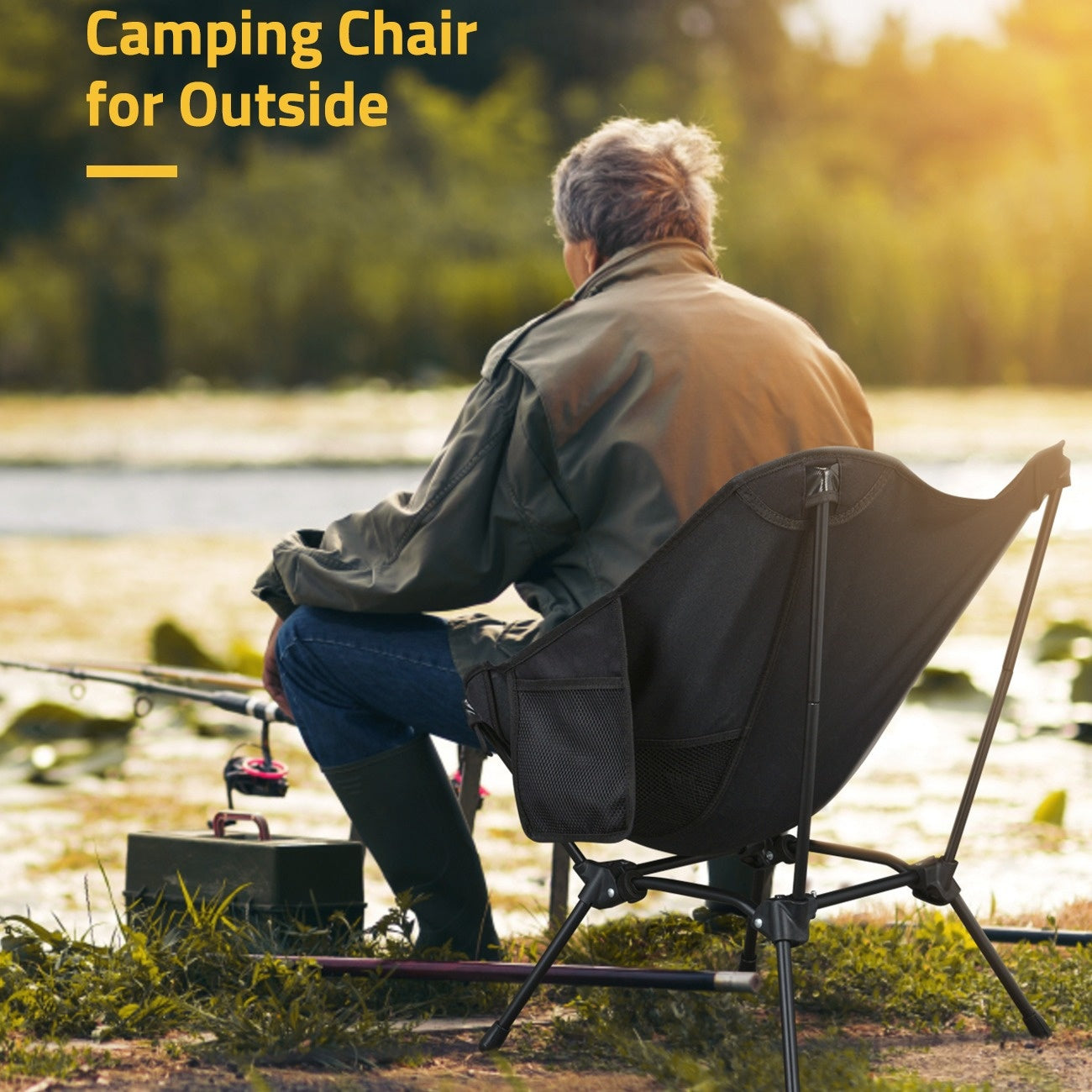 CVLIFE Camping Chair Portable Folding Backpacking Chair For Outdoor Hunting Fishing Hiking Black