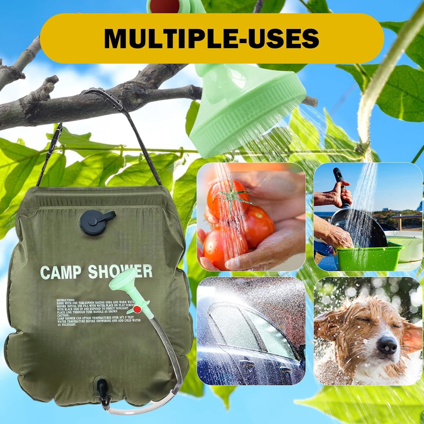 Portable 5 Gallon Camping Shower Bag With Detachable Hose