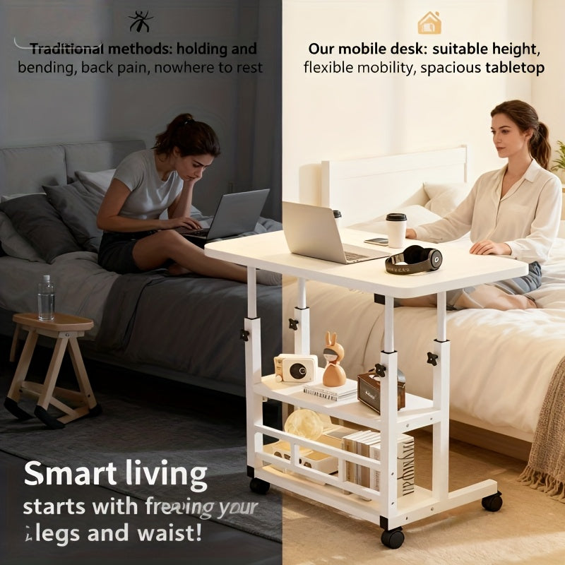 Foldable Computer Desk Wheels Adjustable Height Storage