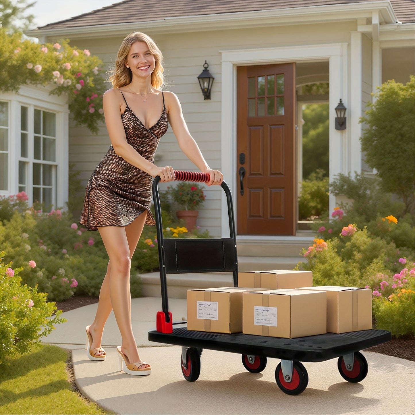 Plastic Collapsible Platform Trolley With Load Bearing Capacity And 360 Degree Silent Rubber Tires For Warehouse Use