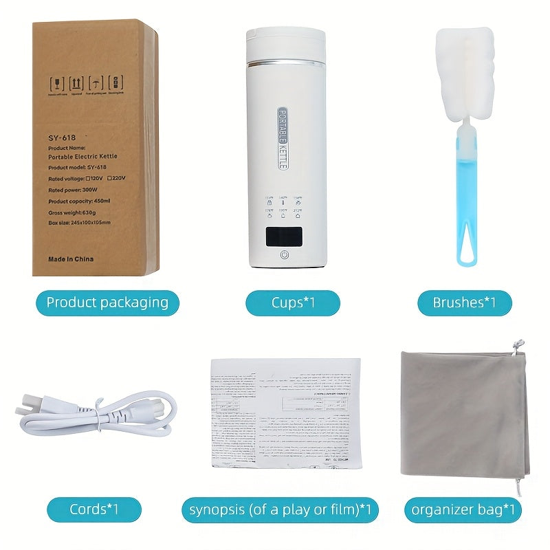 Portable Electric Kettle 304 Stainless Steel 400ml 6 Temperature Controls Auto Shut Off Boil Dry BPA Free