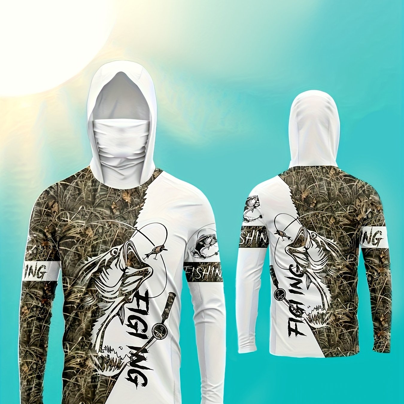 Camouflage UPF Mens Hoodie Lightweight Breathable Hiking
