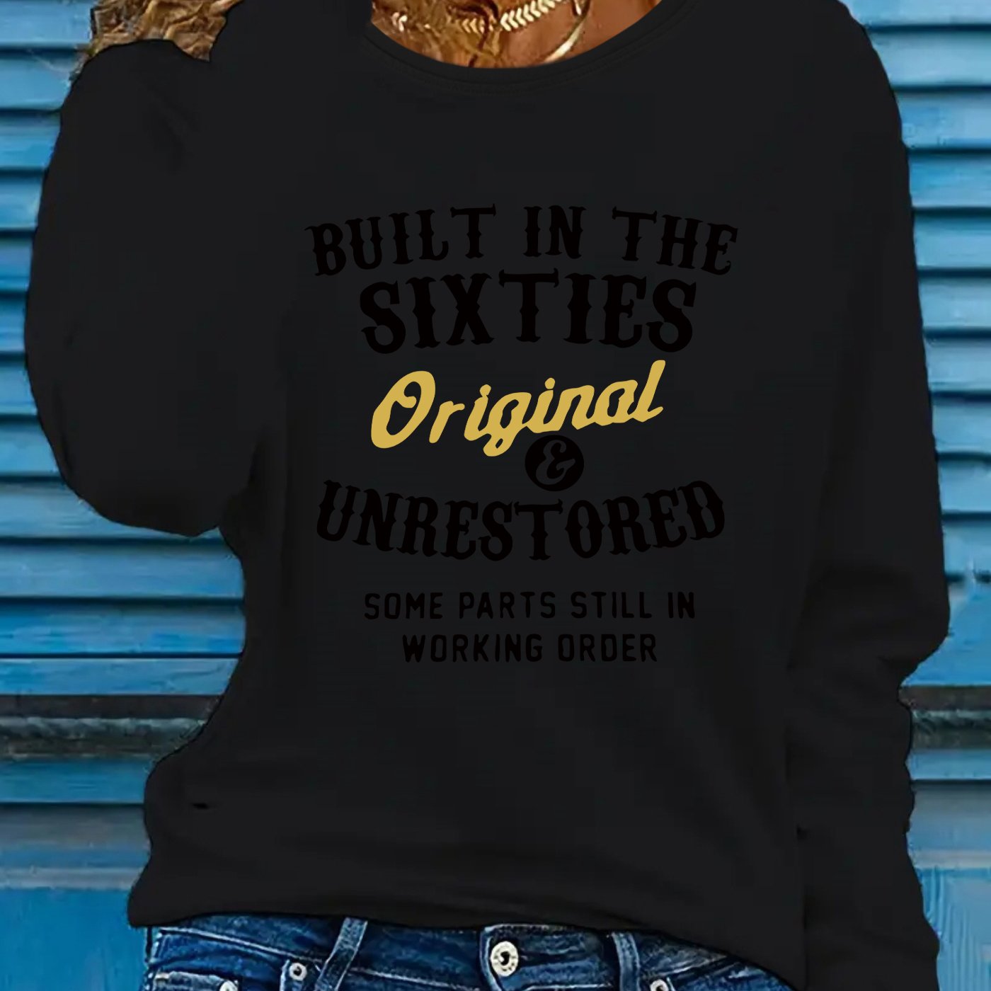 Womens Stretchy Polyester Blend Long Sleeve Crew Neck Tee