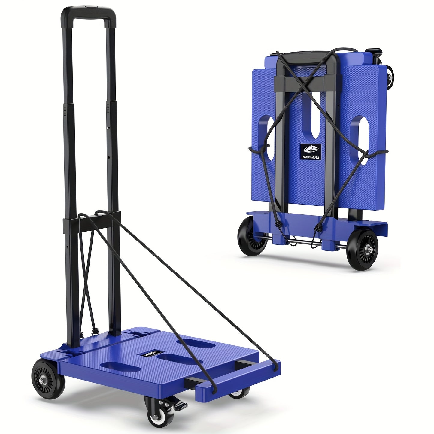 Solejazz Folding Hand Truck 500 Pounds Heavy Duty Luggage Cart With 6 Wheels And 2 Elastic Ropes Black