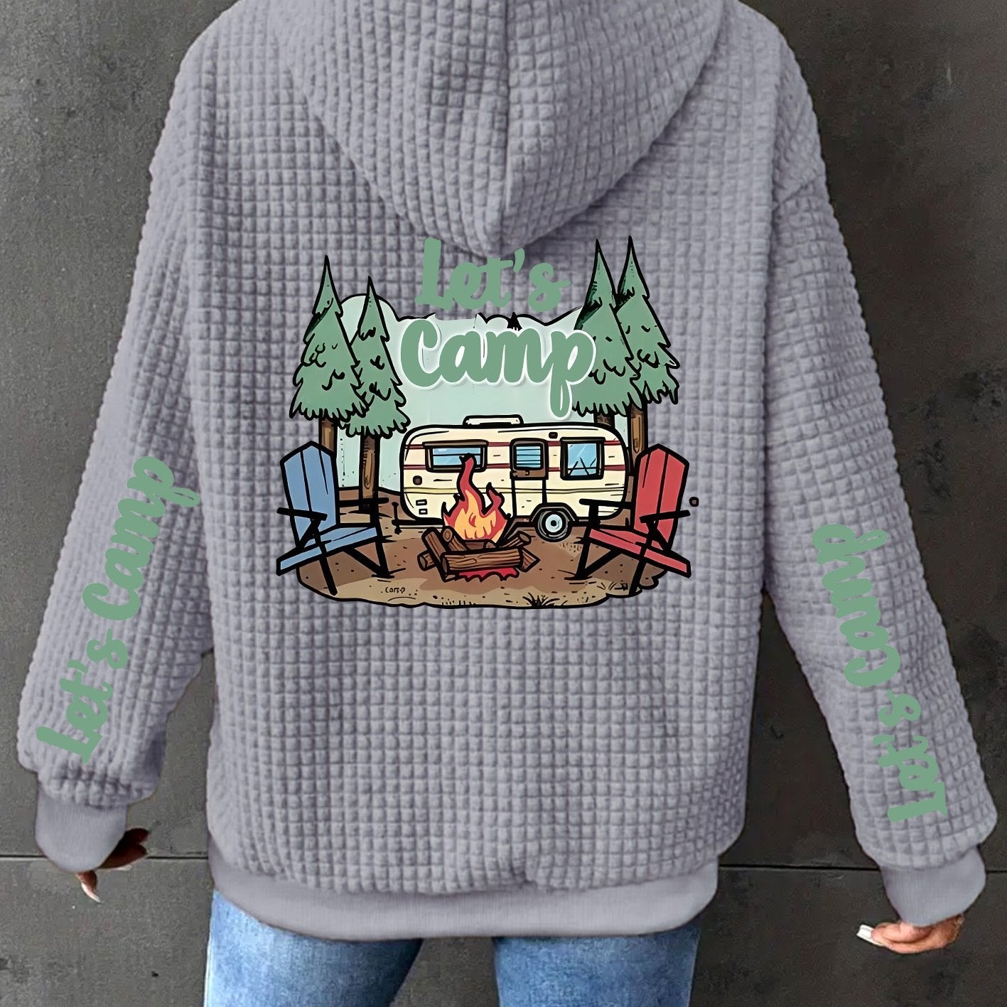 Womens Lets Camp Waffle Hooded Jacket Geometric Camping