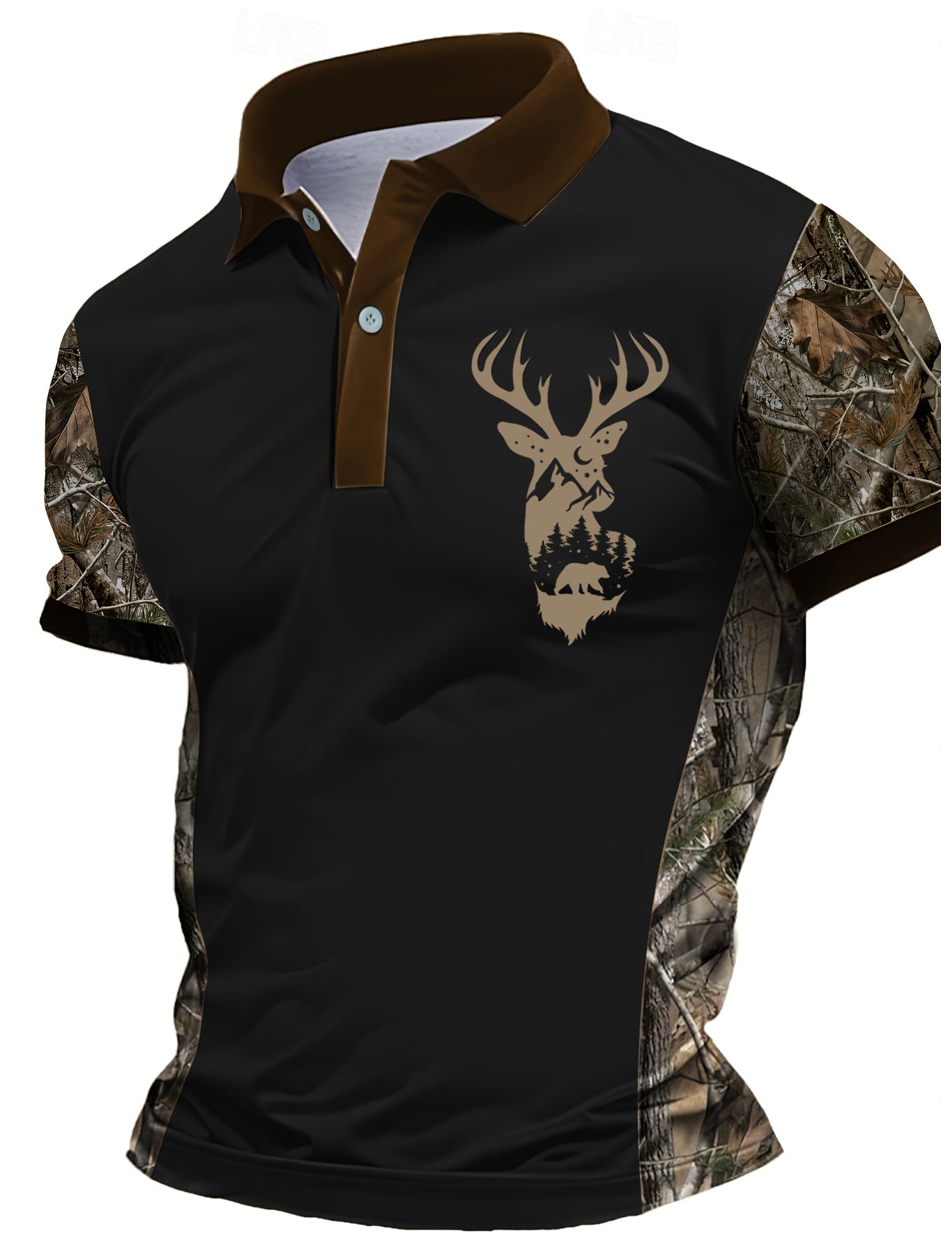 Men's Camo Deer Graphic Shirt Short Sleeve Button Up
