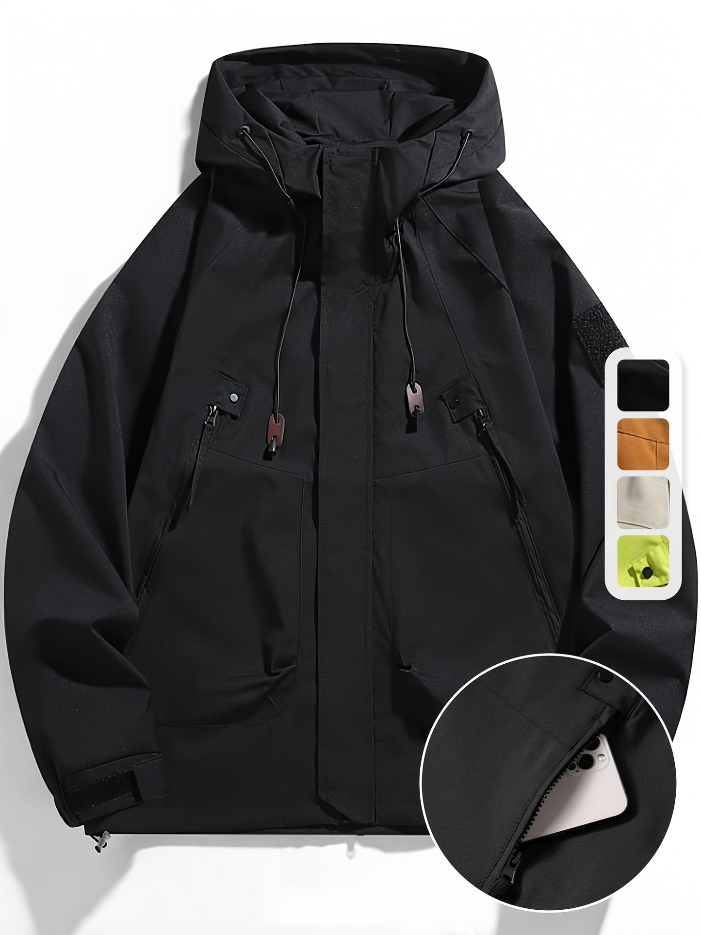 Mens Windbreaker Jacket Hooded With Zippered Pockets