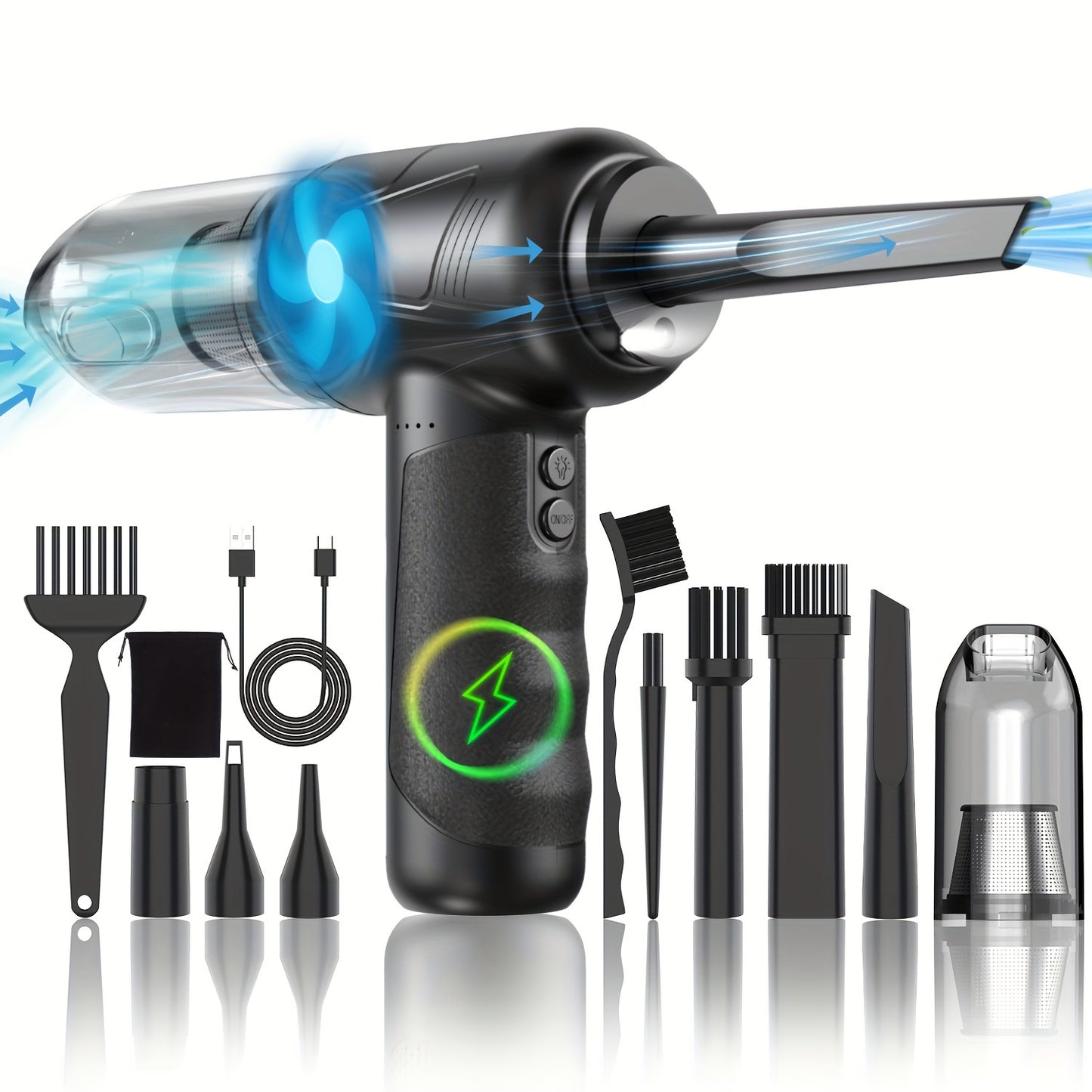 4 In 1 Compressed Air Duster With Air Blower Vacuum Cleaner And Keyboard Cleaner No Canned Air USB Rechargeable 6000mAh