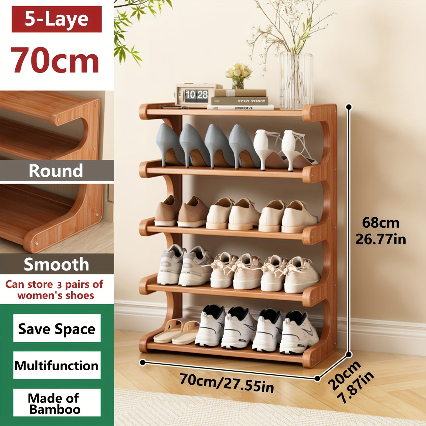 Bamboo Shoe Rack Storage Unit Space Saving Multi Layer